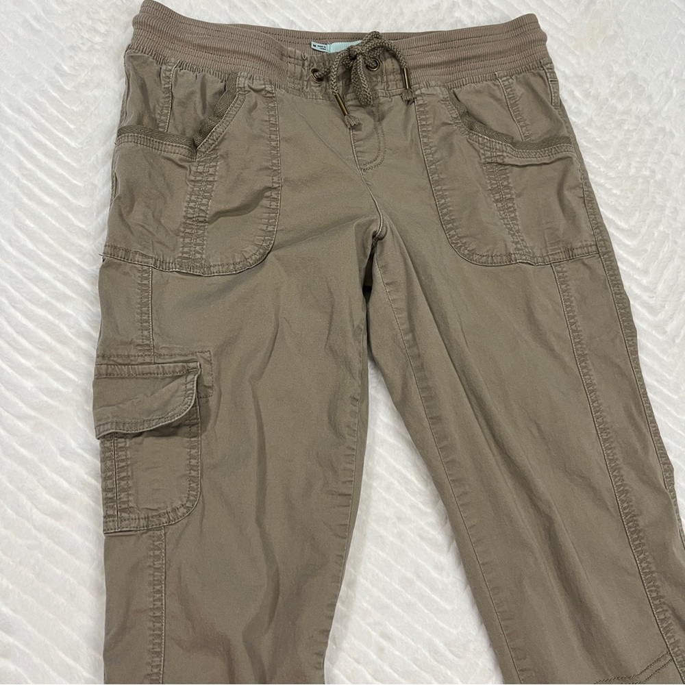 Maurice Tan Capri Cropped Pants Elastic Ribbed Waistband Size medium cotton - Picture 8 of 10